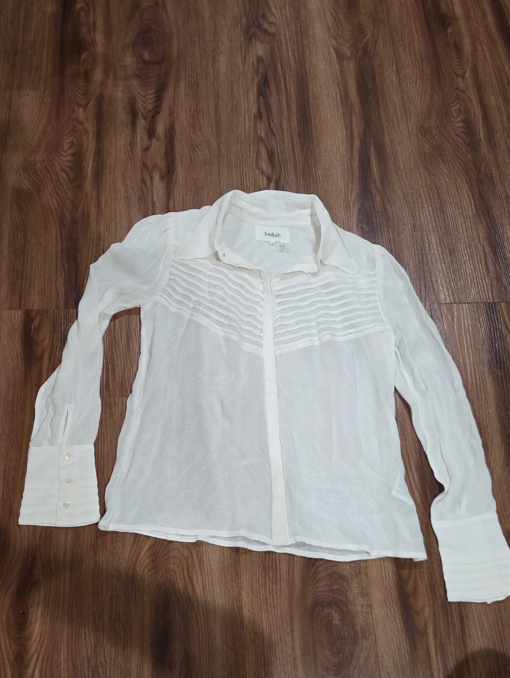ba&sh Cream Pintuck Button-Down Blouse